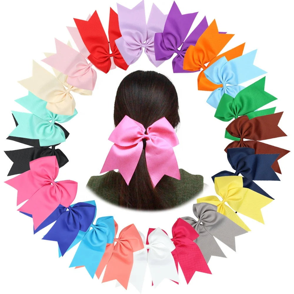 Large Cheer Bows Grosgrain Ribbon Bows Elastic Hair Tie Bands for Baby Girls School College Teens Senior Cheerleader