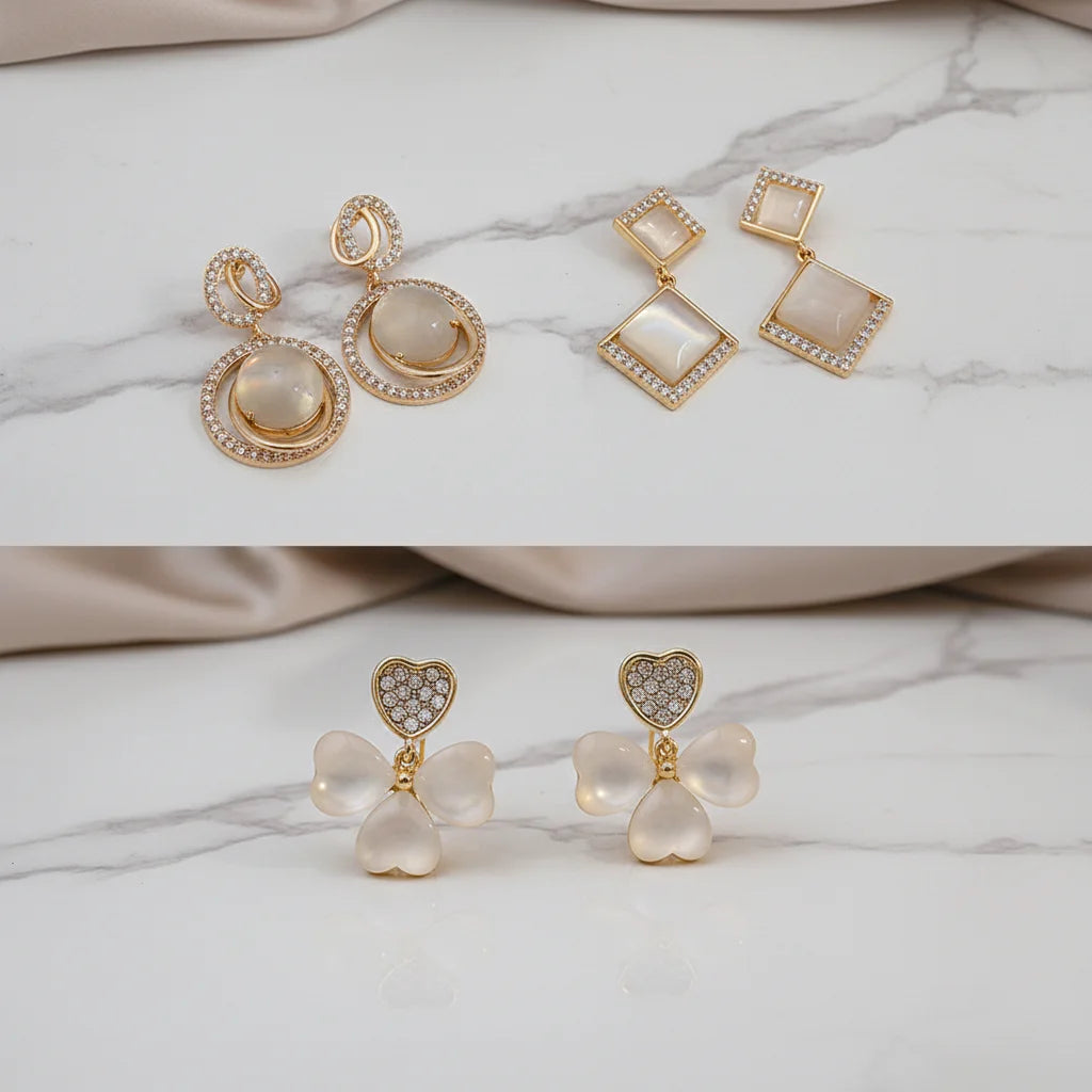 Fashion Stud Earrings Heart Shaped Four Leaf Clover Earrings Geometric Opal Diamond Earrings for Girls