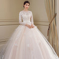 Woman Tail Large Size Slimming New Round Neck Long Sleeve Lace Bride Main Wedding Dresses