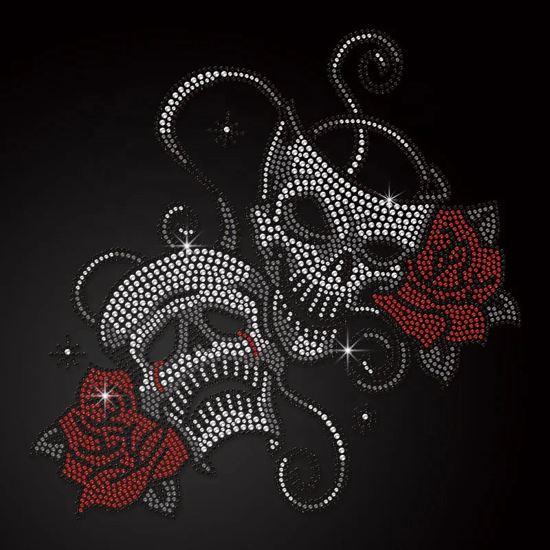 No Minimum Heat Transfers Rhinestone Double Skulls Iron on Motif Iron on Patches