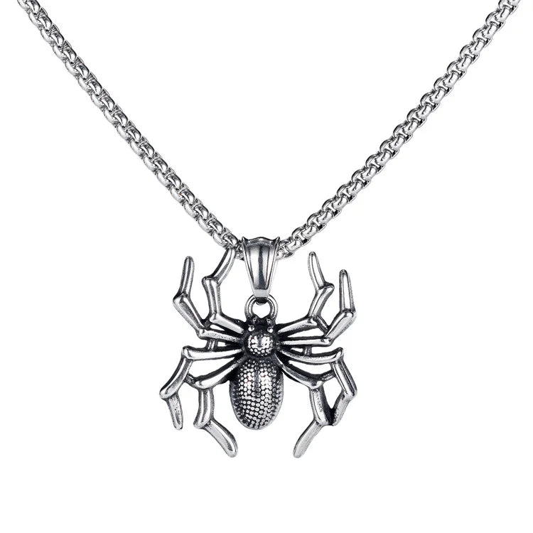 Hip Hop Spider Pendant Stainless Steel Vintage Style Animal Jewelry Necklace Men Accessories