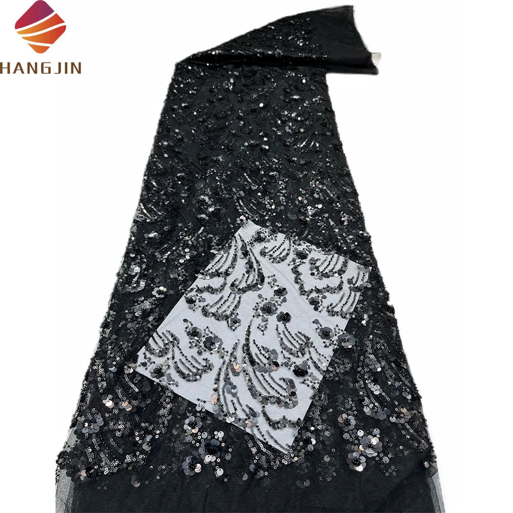High Quality Black Sequins Lace Fabrics for Women Luxury Colorful Sequin Lace Fabric With Beads Wholesale Bridal Lace Fabric