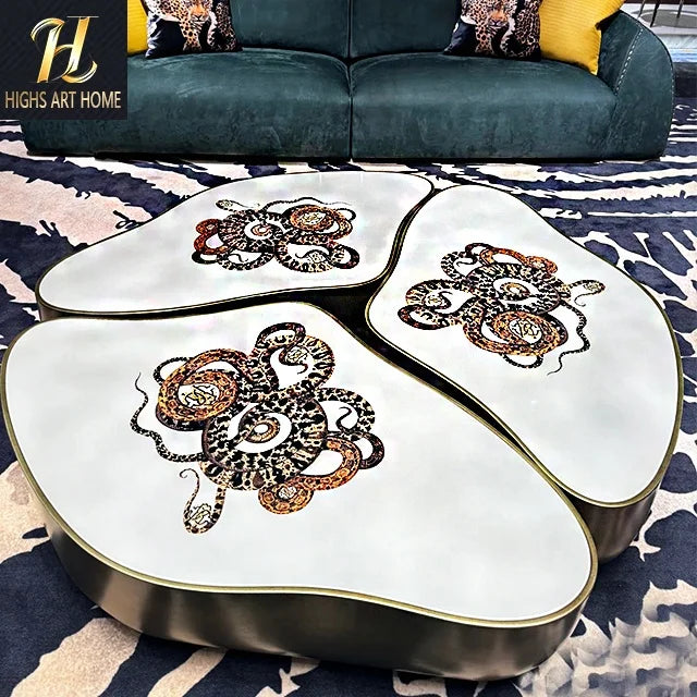Nordic Furniture Modern Designer Living Room Light Luxury Bronze Old Gold Snake Feilong Hand Painted Coffee Table