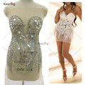 WDP-445 Keering Full Crystal Green Silver Gold Ab Rhinestone Wedding Dress Panels Pearl Bodice Mirror Appliques
