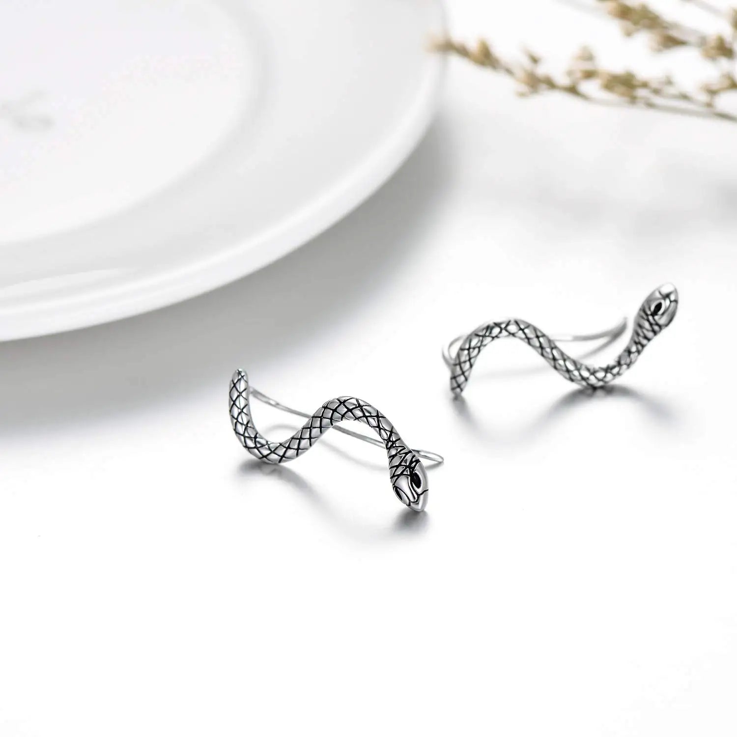 Snake Climber Sparkly Earrings 925 Sterling Silver for Women
