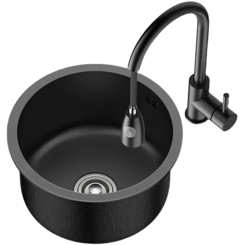 Kitchen Nano Black Apron Front Round Single Bowl Under the Sink Small 304 Stainless Steel Bar Balcony Washbasin Kitchen Sink