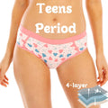 Teenager Girl Seamless Cotton Thongs Menstrual Underwear Floral & Heart Shape Pattern Printed  4 Layer Leakproof Period Panties