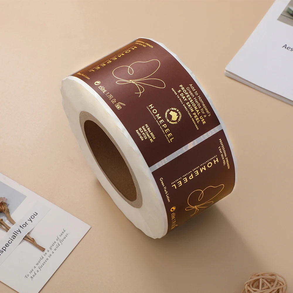 Custom logo Printing Gold Foil Stickers Waterproof Adhesive Roll Label Stickers for Cosmetic