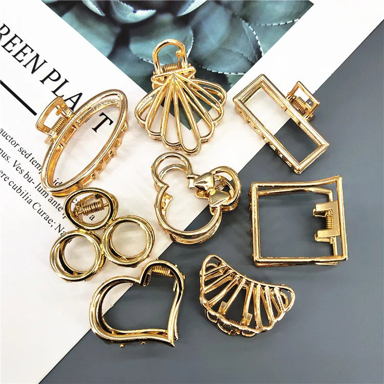 Fashion Gold Silver Plated Hammered Fan Rectangle Shape Women Large Metal Hair Claw Clips Accessories