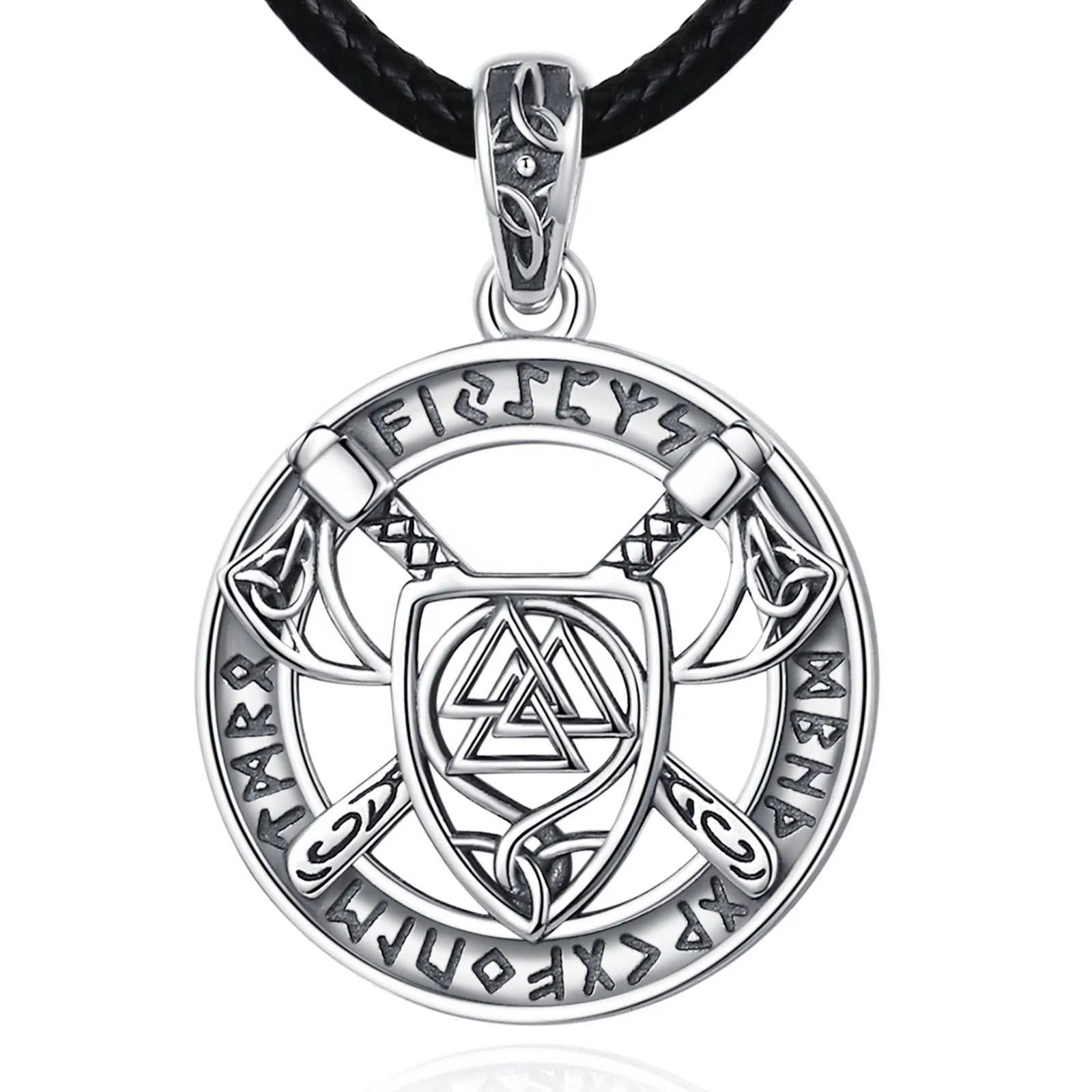 Merryshine 925 Sterling Silver Men Amulet Nordic Viking Jewelry axe Necklace