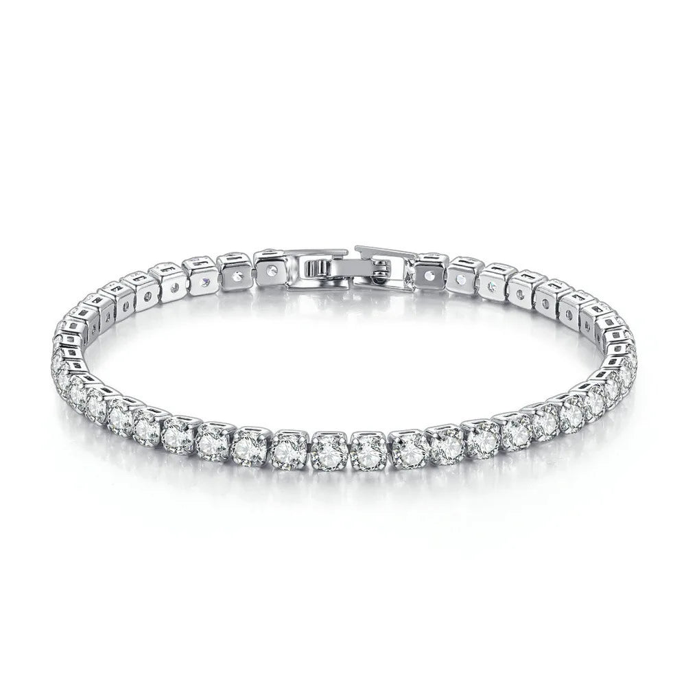 White Gold Plated 4MM Cubic Zirconia CZ Diamond Charm Tennis Bracelet for Women