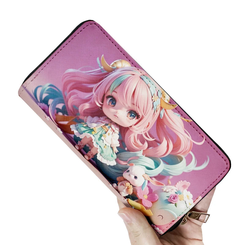High Quality Low MOQ Zipper Long Cartoon Wallet Pu Leather Card Coin Holder Wallets for Women Men