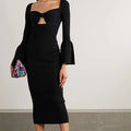 Knitwear Mufacturers Black Cutout Ribbed-knit Midi Sweater Dress Women Clothing