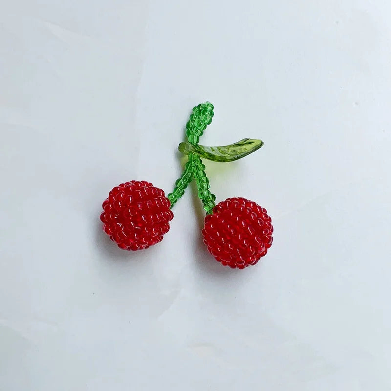 New 30*40mm 3D Dimensional Cherry Pendant Green Red Seed Beaded Charm for Diy Necklace Bracelet Earring Jewelry Accessories