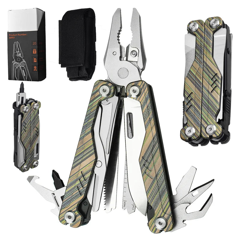 20 in 1 Industrial Grade Camping Gift Titanium Multifunctional Multi-tool Pliers with Wrench Screwdriver Blade and Pocket