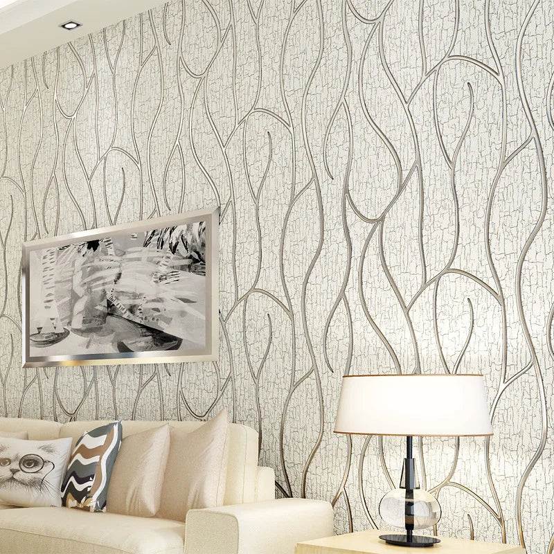 Modern 3D Striped Floral Non-Woven Fireproof Anti-static Waterproof Interior Wallcoating Wallpaper for Living Room Bedroom Sofa