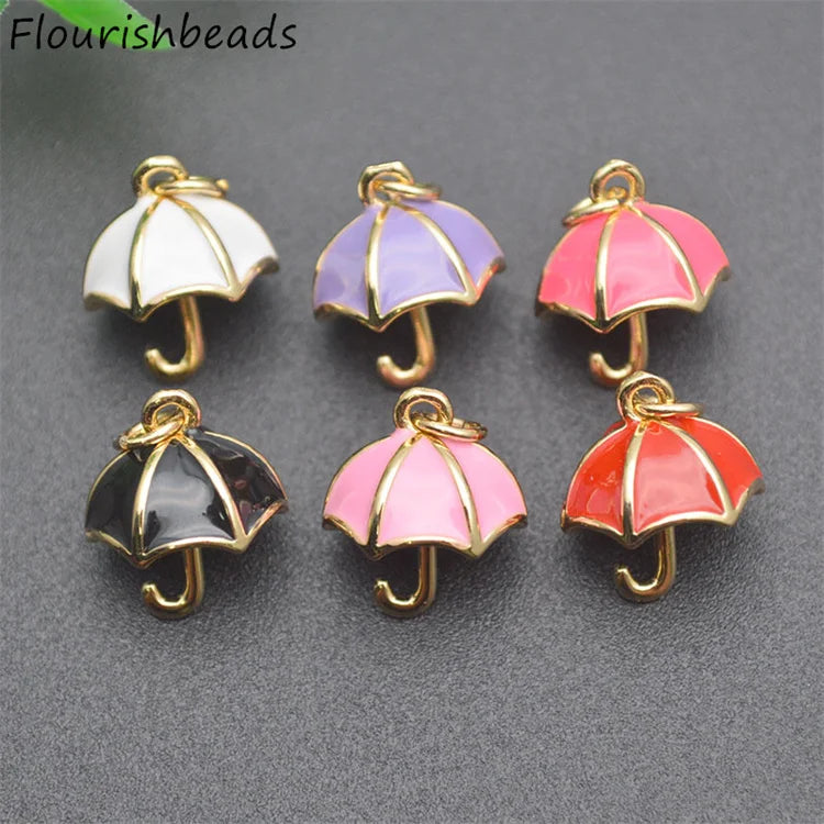 Unique Design Nickel Free Color Remain Gold Plated Colorful Enamel Small Cute Umbrella Charms Pendants for Jewelry Making