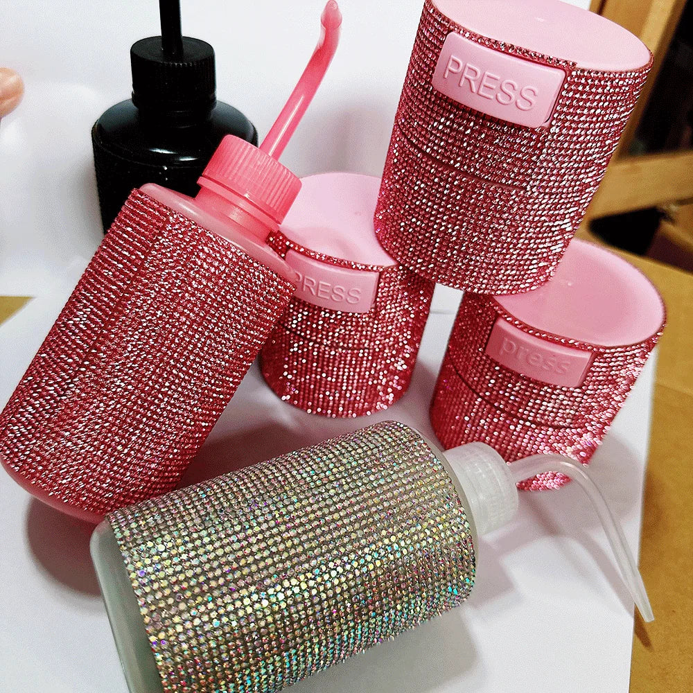 Custom logo Glue Storage Container with Rhinestone Squeeze Washing Bottle Diamond Lash Fan Lash Mirror for Eyelash Extension MegaBDM