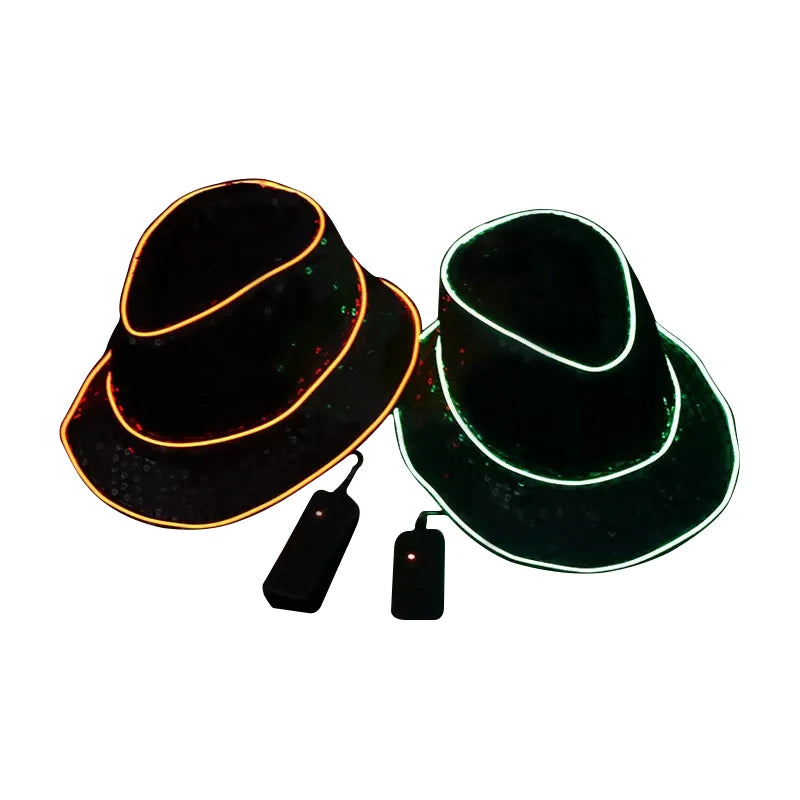Hot Sell Fashion EL Led Light up Cowboy Caps Flashing EL Wire Colorful Party Favor Hats Glowing Neon Hat