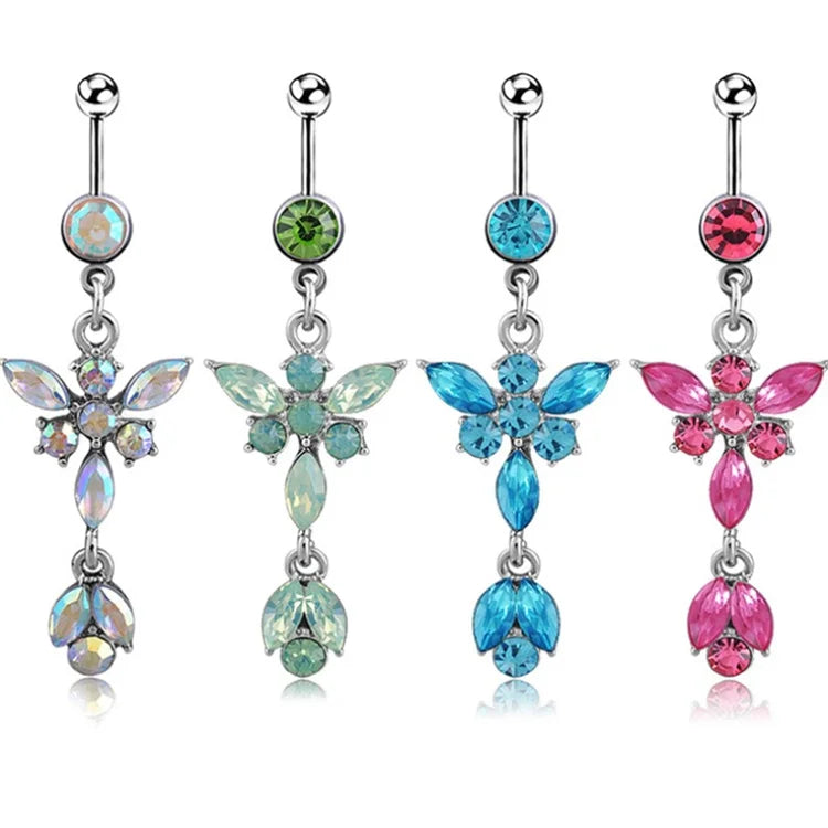 Wholesale Many  Styles 316l Surgical Steel Bar Piercing Jewelry New Crystal  Butterfly Button Belly  Ring
