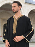 Kaftan for Men Jabador Gandoura Side Pockets 2023 Embroidery Thobe Short Sleeve Muslim Abaya Vintage White Robe Men's Jubba