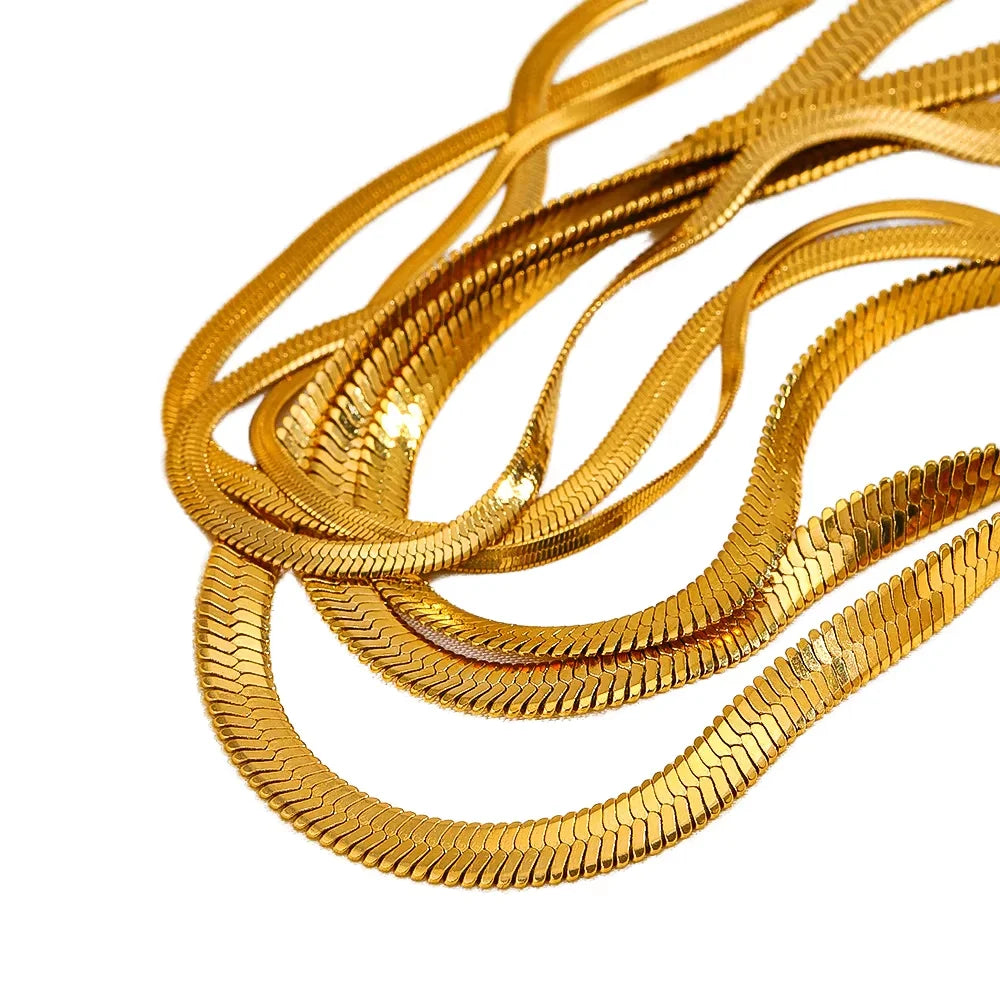 New Fashion Herringbone Chain Necklace High Polished Stainless Steel Snake Gold Chain Choker Necklace Women