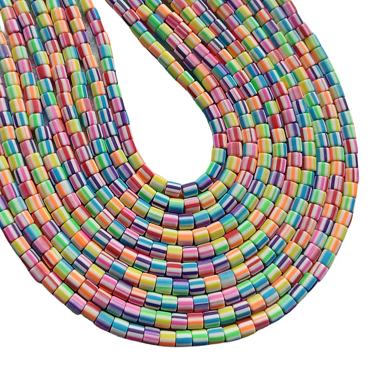 2024 Hot Selling 6mm Rainbow Color Cylindrical Polymer Clay Hei Shi Beads Bracelet Necklace Accessories Wholesale