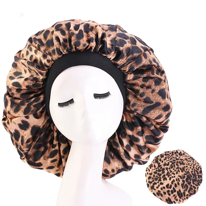 Large Size Bonnets Pattern Printed Hats Hair Care Print Sleep Cap Night Curly Satin Sleep Bonnet for Female