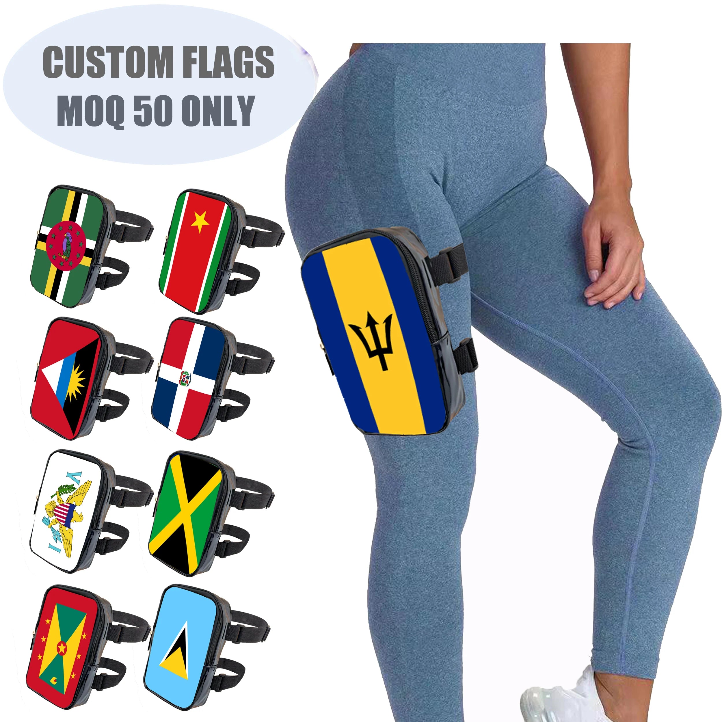 Custom Flag Design PU Waist Pouch Carnival Thigh Bag for Women Waterproof Leg Bag for Carnival Outdoor Sports Running Phone Bag