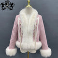 Janefur Retro Elegant Ladies V-neck Thick Down Jacket with Real fox Fur Trim Women's Puffer Jacket with Fur