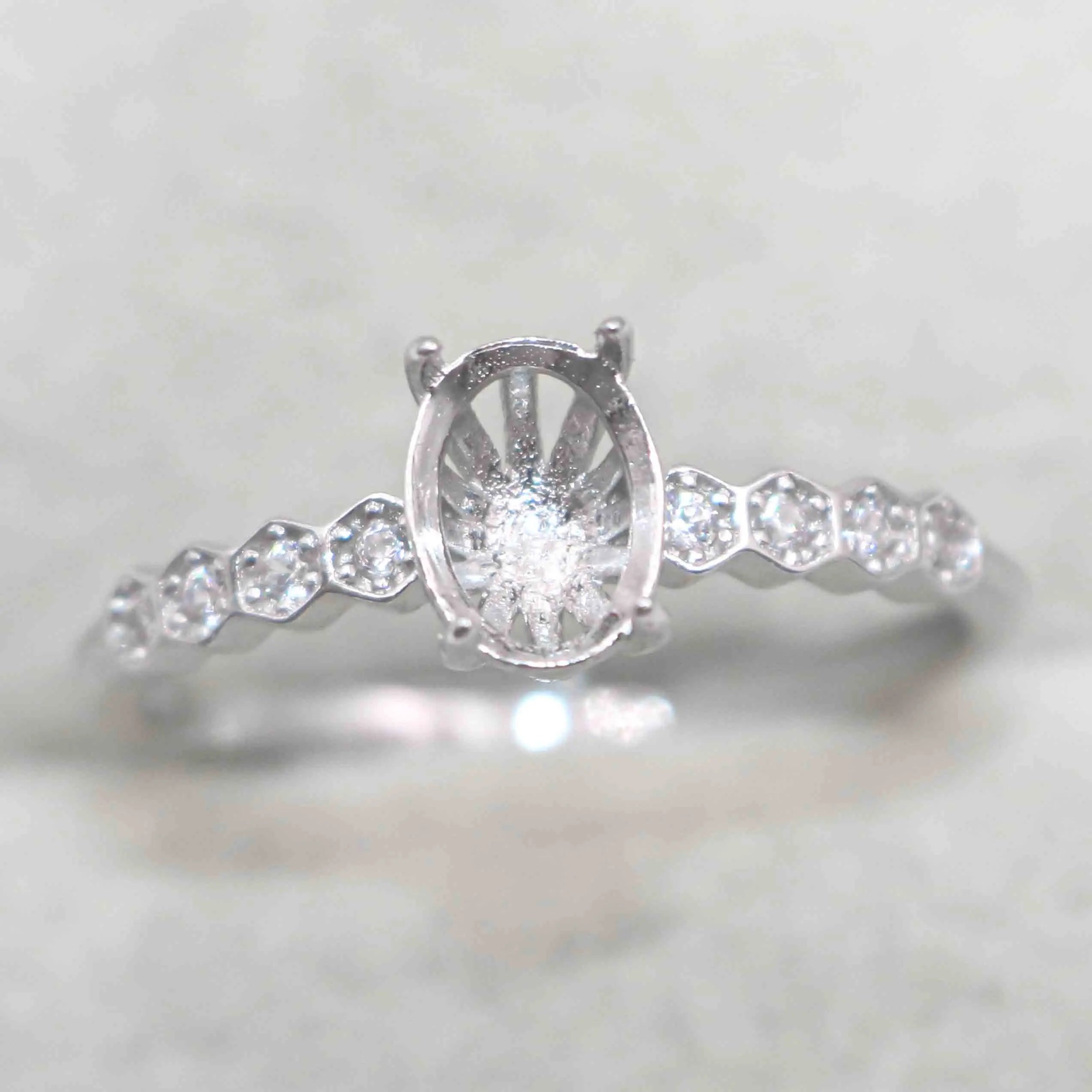 Sterling Silver 5*7mm Semi Mount Ring Frame Empty Blank Support Claw Setting S925 Base Holder Without Center Stone for DIY Inlay