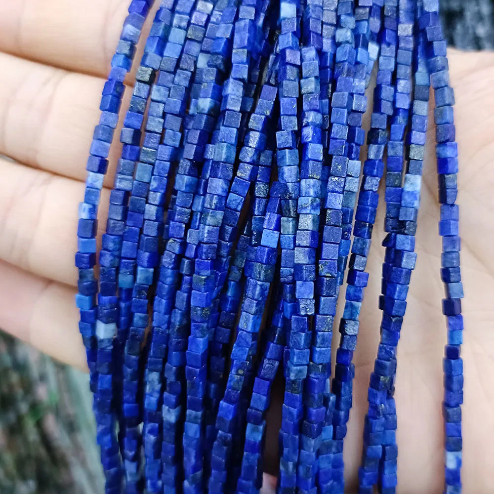 Natural Mini Lapis Cube Spacer Beads 2mm Loose Square Stone Beads for Jewelry Making