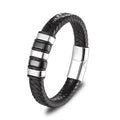 Vintage Braided Leather Wristband Bangle Multilayer Stainless Steel Magnetic Clasp Genuine Leather Bracelet for Men Jewelry