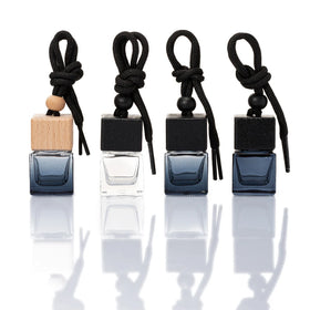 8ml Black Wood Cap Empty Luxury Classic Hanging Glass Car Air Freshener Essential Oil Perfume Car Diffuser Glass Bottle Crafts