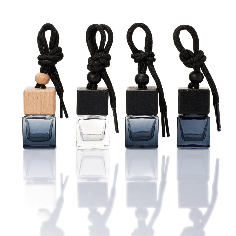 8ml Black Wood Cap Empty Luxury Classic Hanging Glass Car Air Freshener Essential Oil Perfume Car Diffuser Glass Bottle Crafts