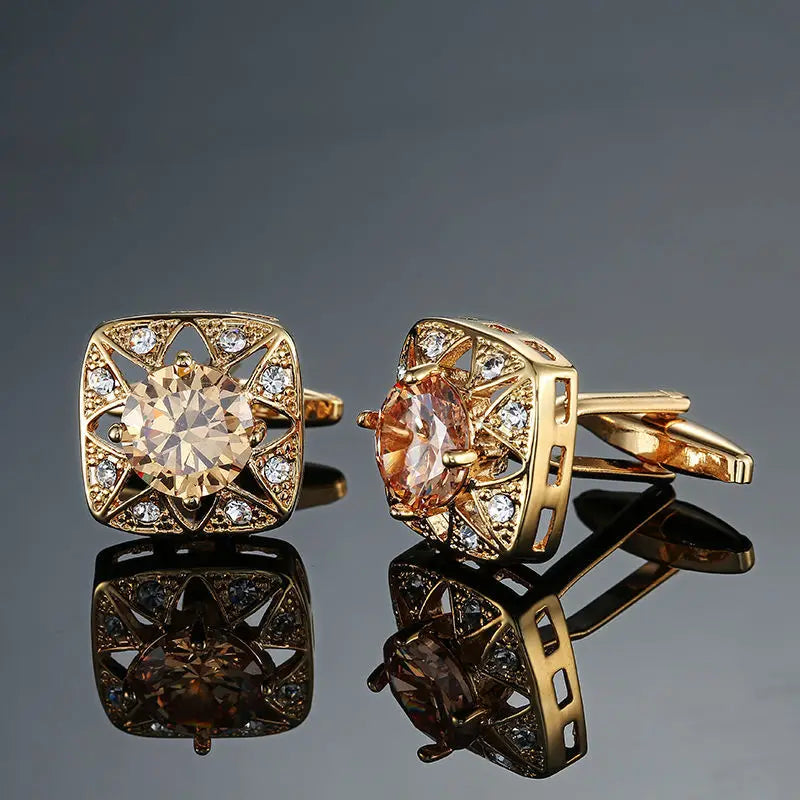 Popular Big Gold Crystal Cufflinks for Men High Quality Men Golden Supplier Rhinestones Cufflinks Vintage Male