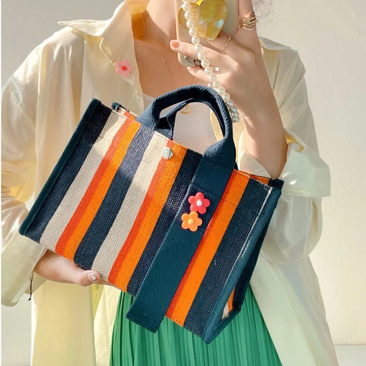 Wholesale Ladies Crossbody Shoulder Messenger Handbag Striped Canvas Tote Bag Fashionable Preppy Style Spring Summer Autumn