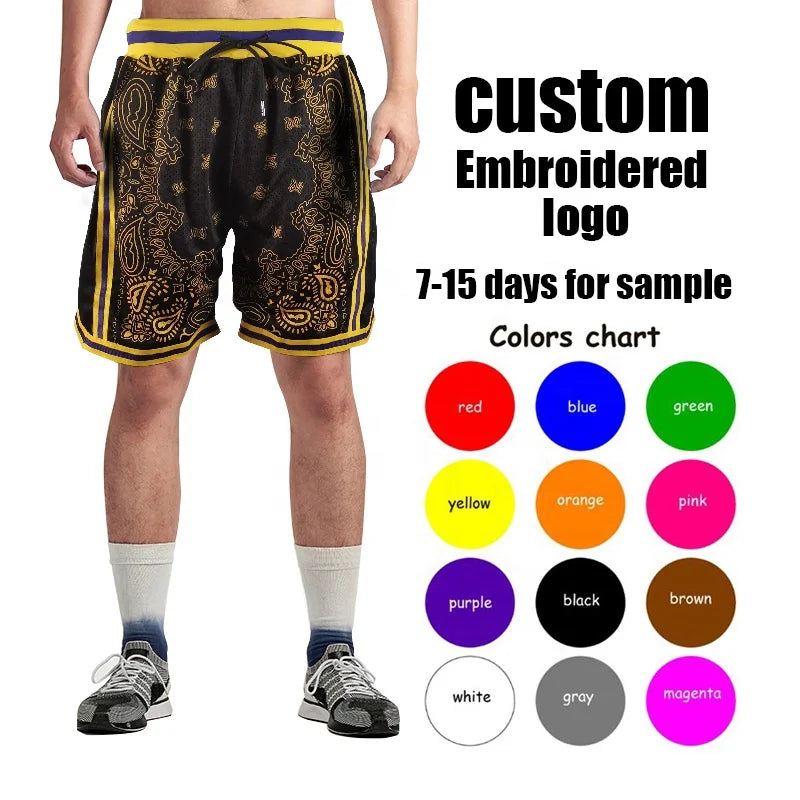 Wholesale Custom Latest Embroidered Street Fashion Man Sport Training Uniform Jersey Basketball Shorts