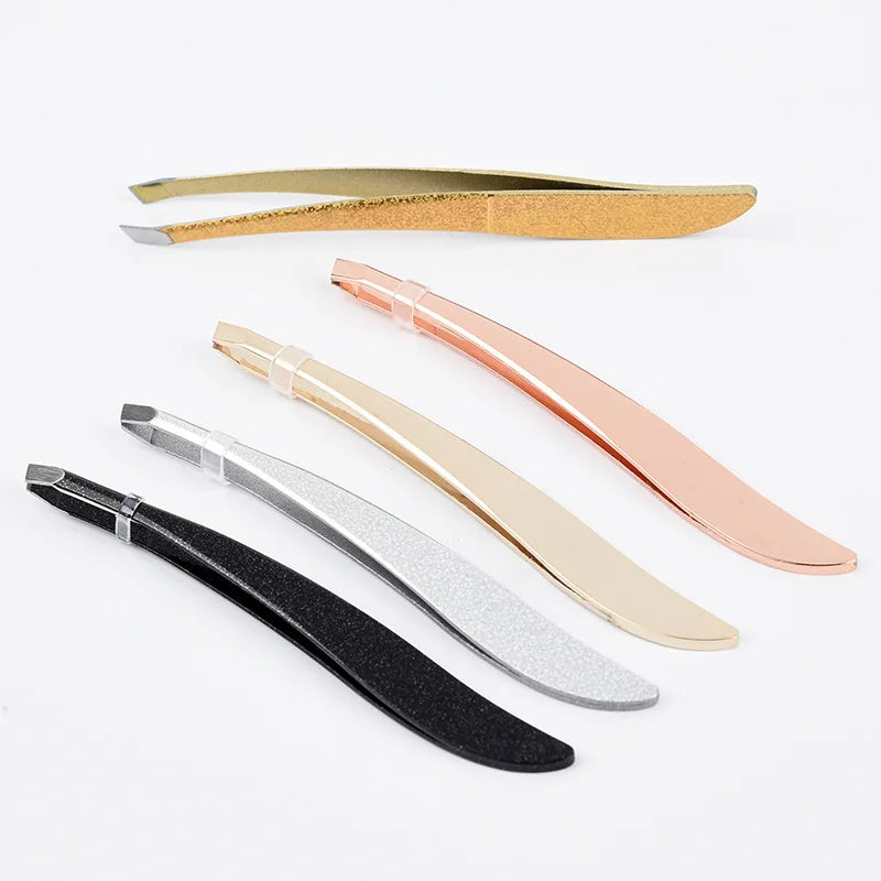 Professional Slanted Tip Gold Stainless Steel Eye Brow Tweezers