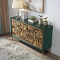 Luxury European American Style Solid Wood Handmade Antique Storage Cabinet Light Green Carving Dining Cabinet Living Room