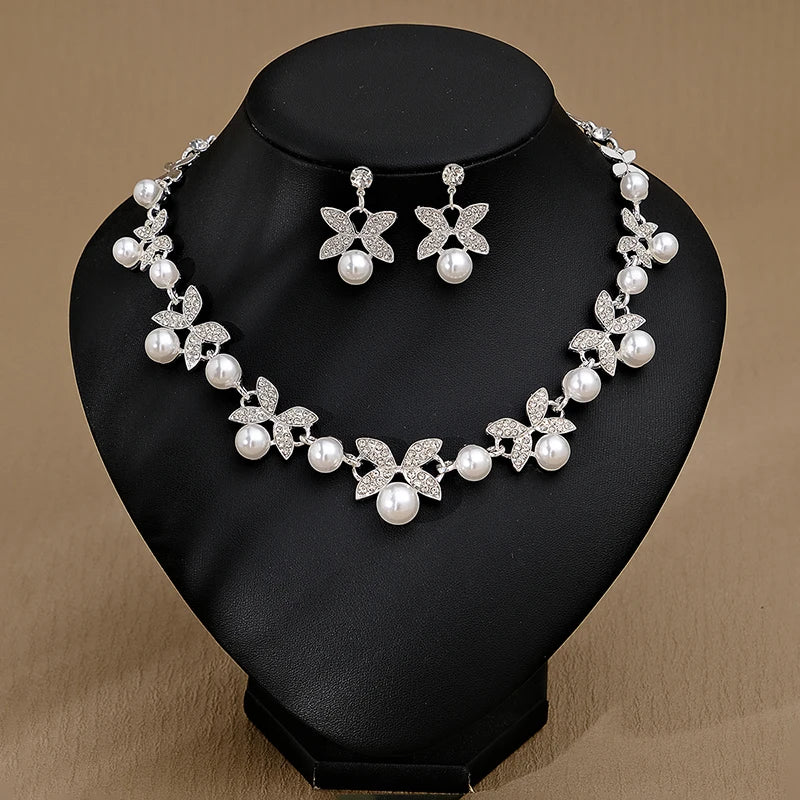 Fashion Pearl Necklace Silver Chain Jewelry Sets Choker Necklace Wedding Necklaces and Earrings for Women
