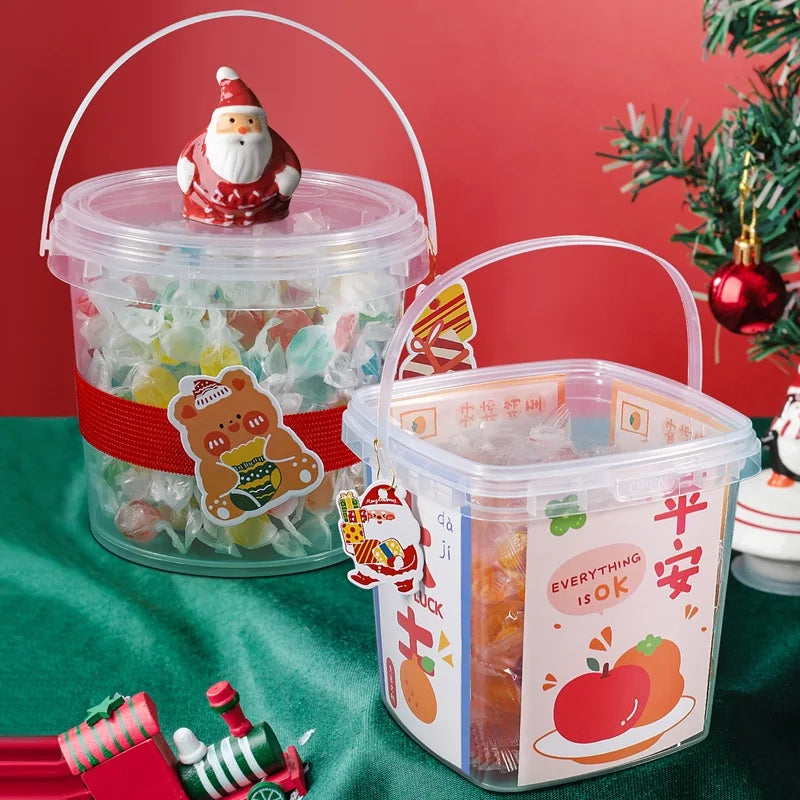 Christmas Best Selling 1 Liter Eco-friendly Thicken Decorative Plastic Buckets Pull-Ring Cap Handle PP Material Gift Toy Package