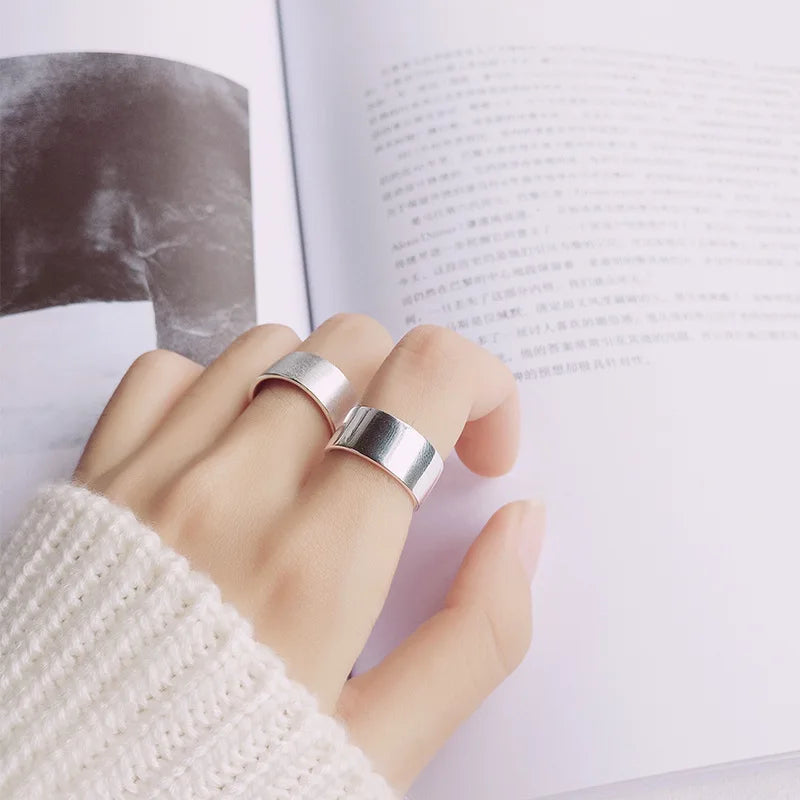 925 Sterling Silver Glossy Brushed Wide Rings for Women Minimalist Rings Jewelry