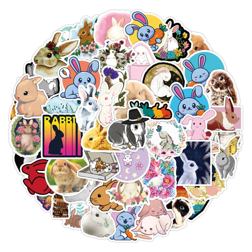 50Pcs Kawaii Rabbit Animal Decor Sticker for Children Student Gifts Toy Bottle Cup Laptop Diy Graffiti Decals Stickers
