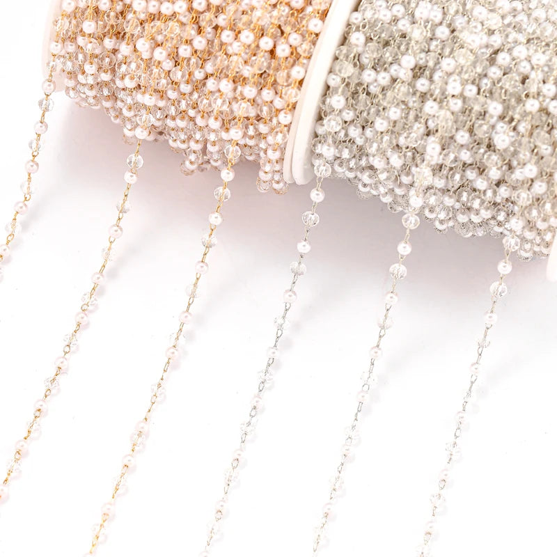 1 Meter/strip Crystal Bead ABS Pearl Glasses Copper Chain for Eye Accessories Bracelet Jewelry Making DIY Handmade Jewelry Y34
