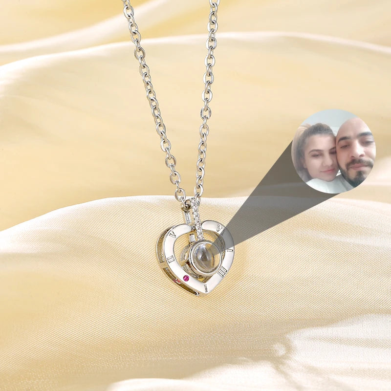 Women's Copper Romantic Heart Shape Pendant Projection Necklace Link Chain 18K Gold Plated Customized Photo for Party Occasions