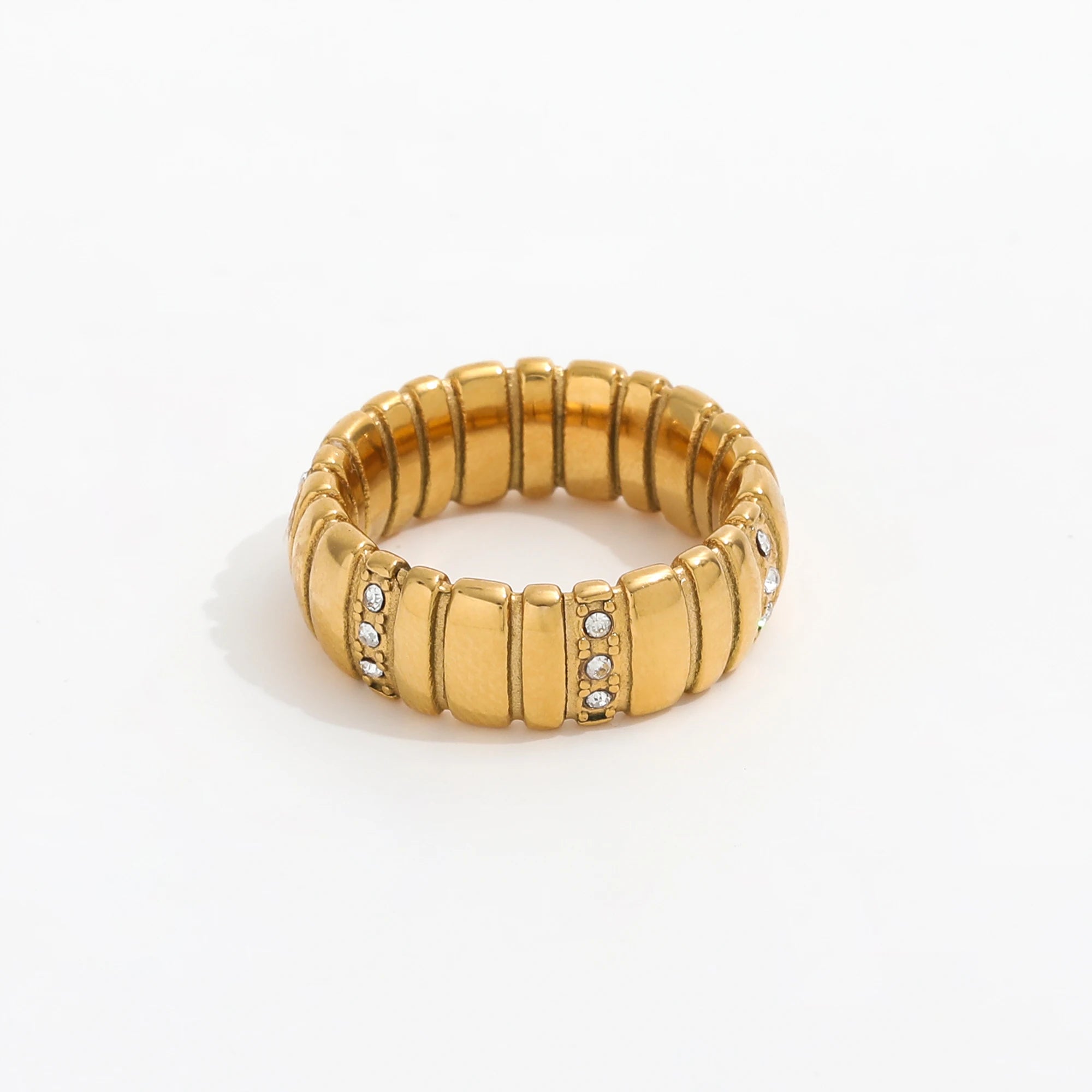 High End 18K Pvd Gold Plated Luxury CZ Pave  Stainless Steel Rings for Women Fashion Jewelry