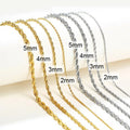 Vermeil Thin Rope Chain Necklace Twisted Rope Gold Stainless Steel Wholesale Custom 2mm 3mm 4mm 5mm Gold Plated Crystal Crescent