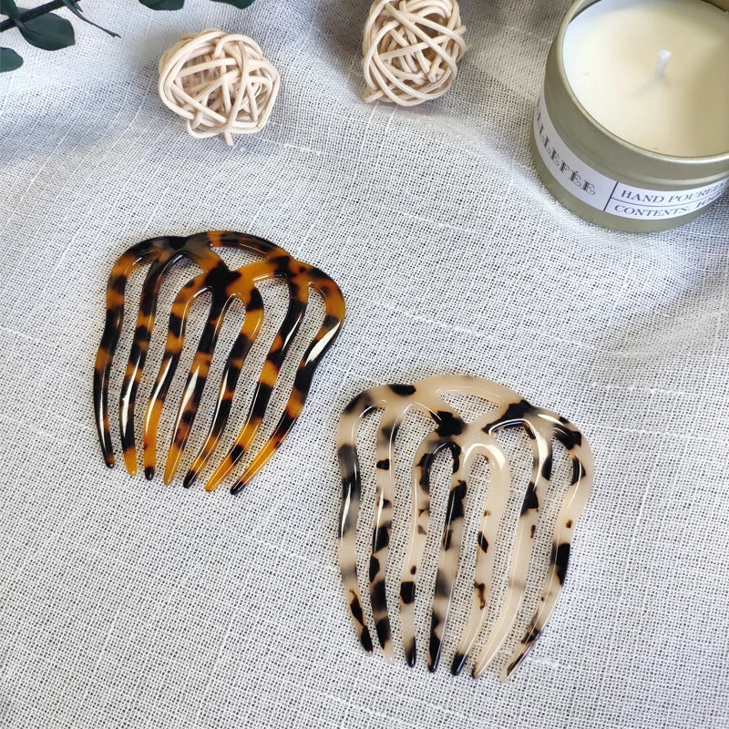 Simple Insert Style Hair Combs 7 Teeth Tortoiseshell Acetate Women Hair Comb Suitable for Ponytails Side Comb Clip