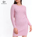 Autumn Custom Jacquard Dress for Women Y2K Round Neck Twist Flared Long Sleeve Knit Maxi Front Logo Casual Winter Sweater Dress